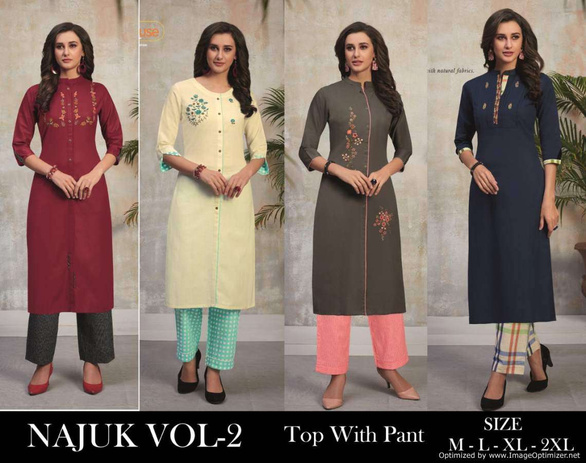 TUNIC HOUSE PRESENTS NAJUK VOL 2 COTTON WITH EMBROIDERY WHOLESALE KURTI WITH BOTTOM